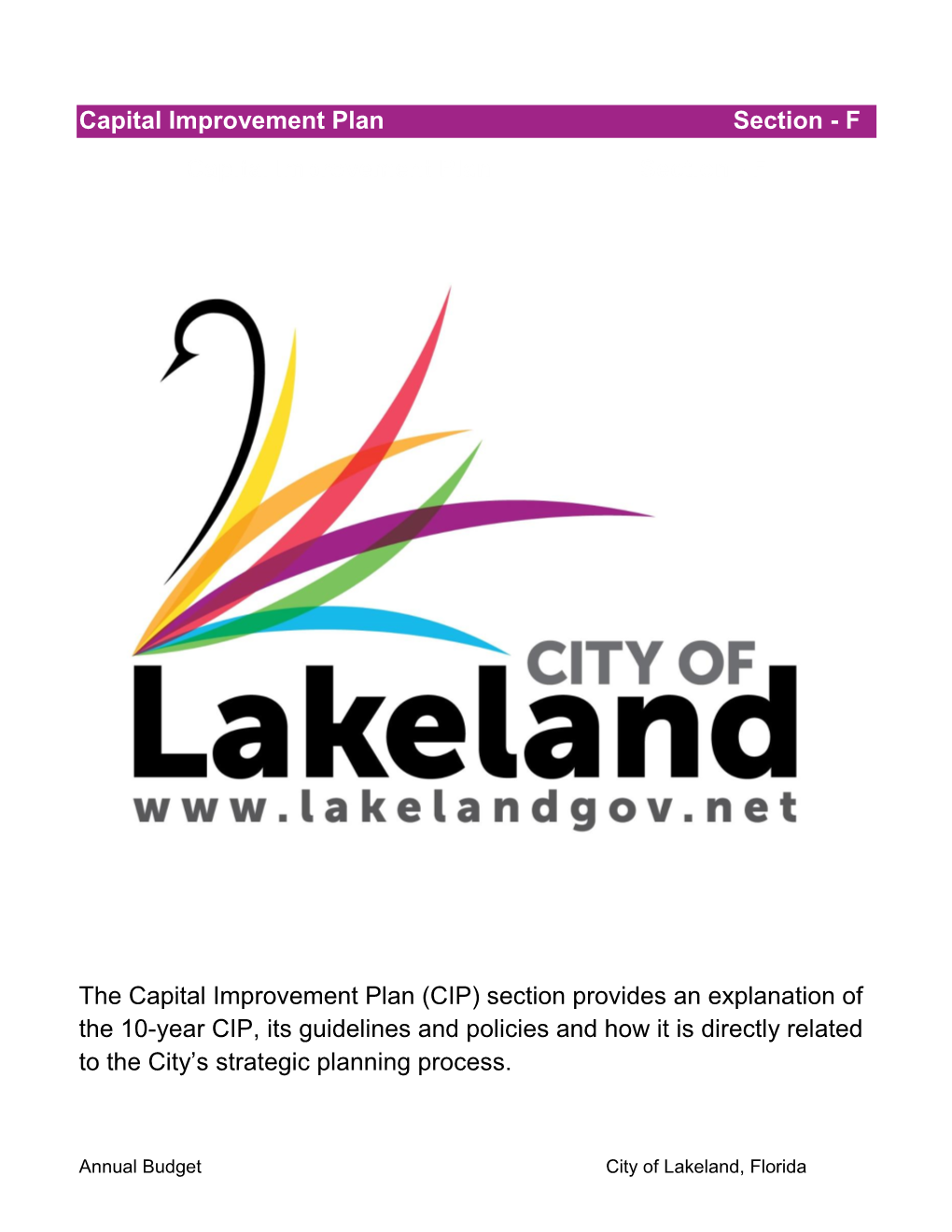 F the Capital Improvement Plan (CIP) Section Provid