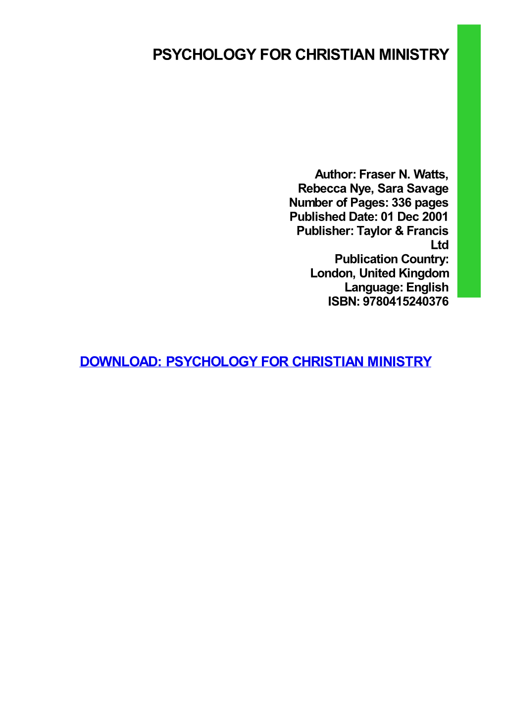 Psychology for Christian Ministry Download Free
