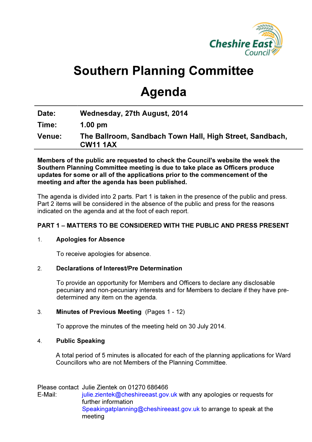 Southern Planning Committee Agenda