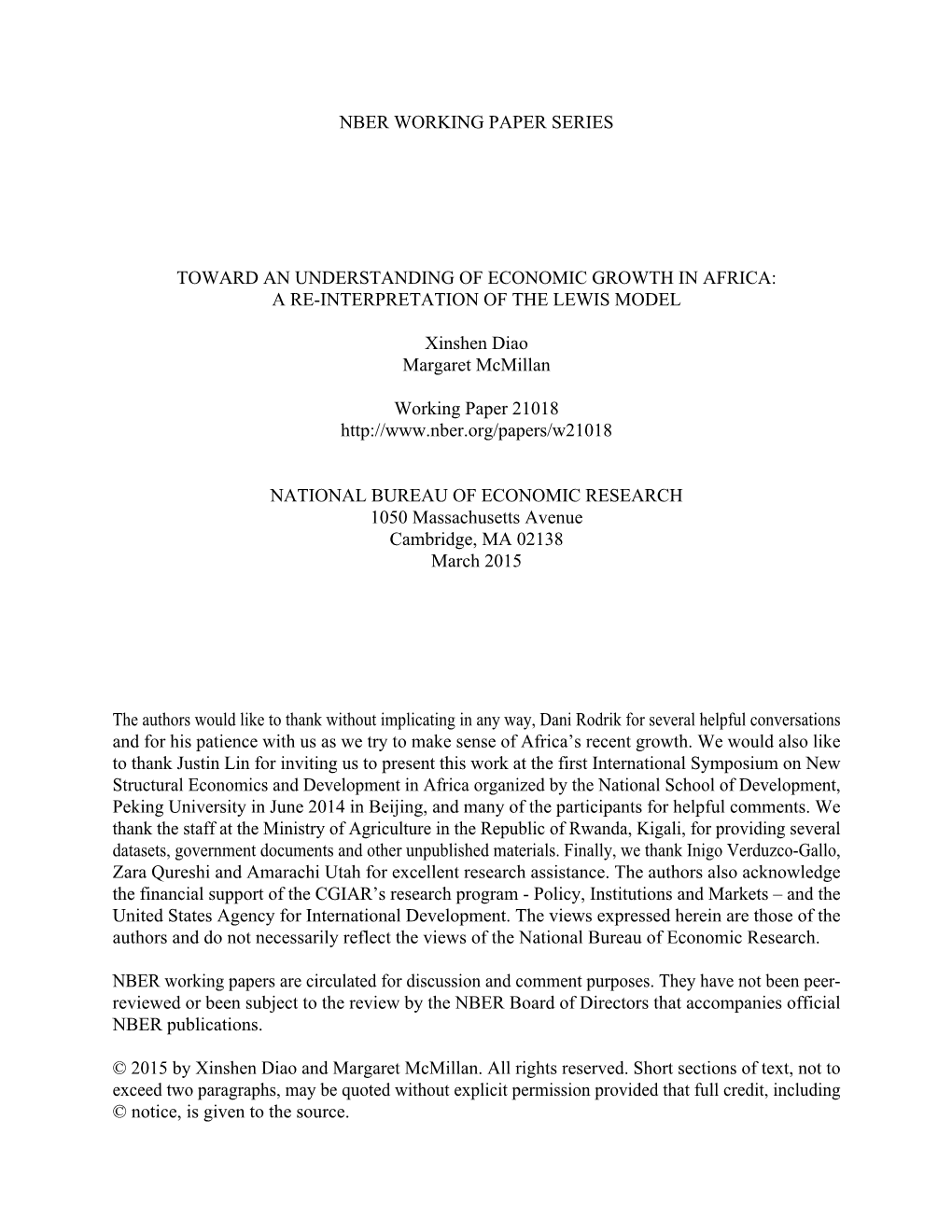 Toward an Understanding of Economic Growth in Africa: a Re-Interpretation of the Lewis Model