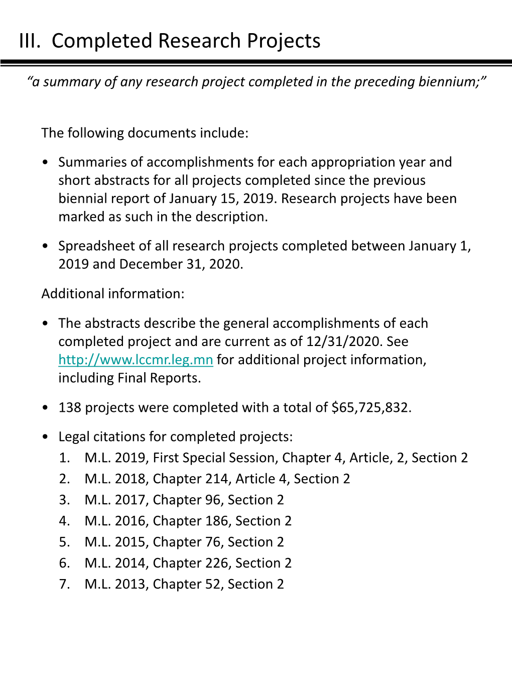 Section III Completed Research Projects