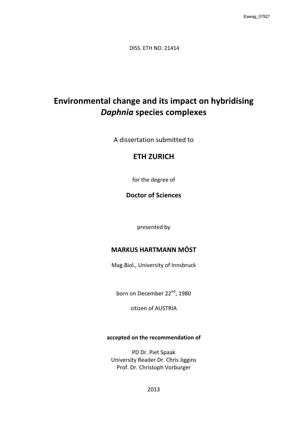 Environmental Change and Its Impact on Hybridising Daphnia Species Complexes