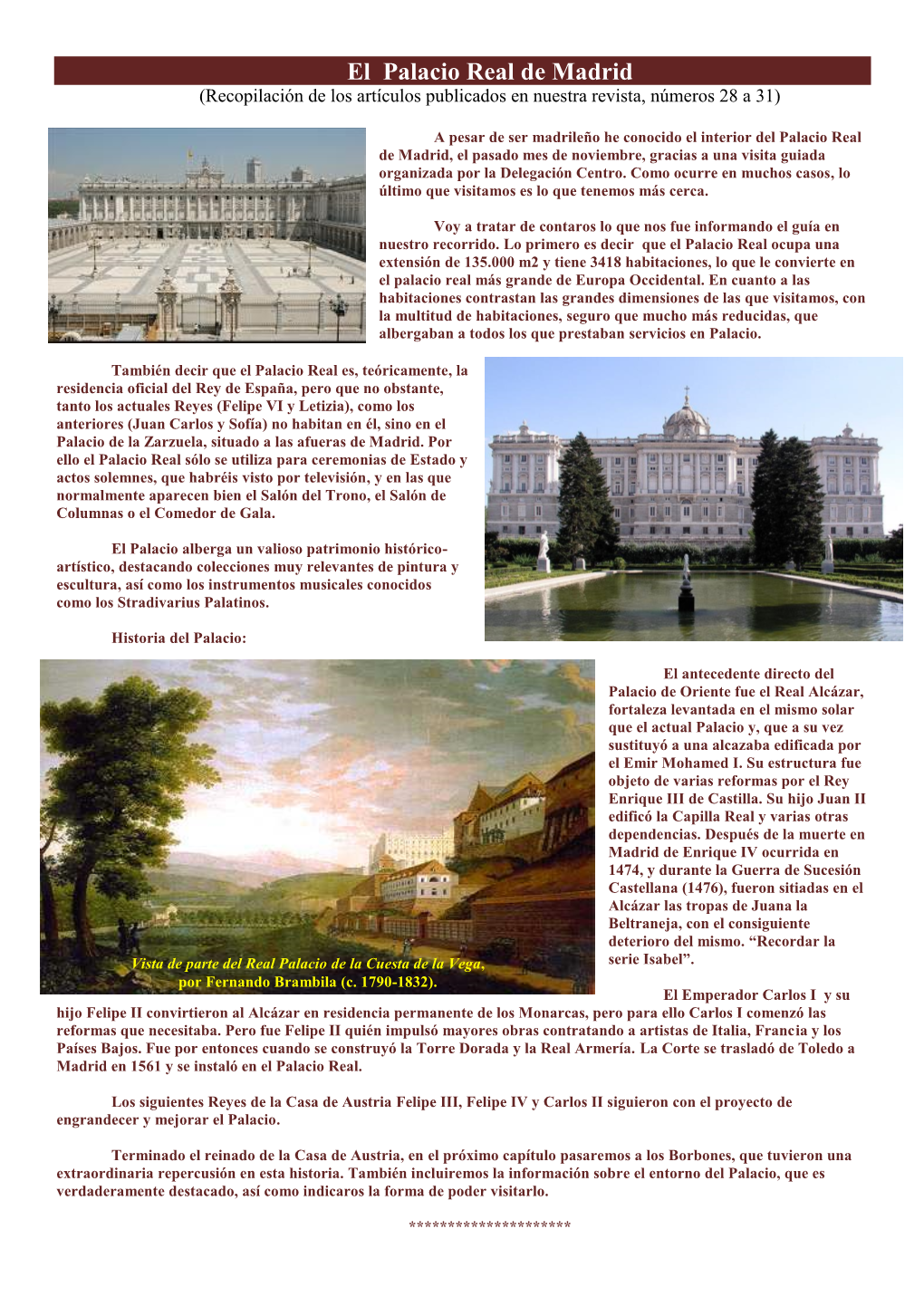 El Palacio Real De Madrid (Recopilación De Los Artículos Publicados En Nuestra Revista, Números 28 a 31)