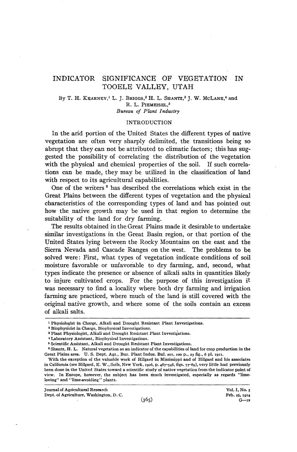 Indicator Significance of Vegetation in Tooele Valley, Utah