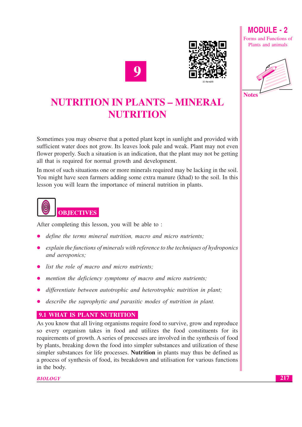 Mineral Nutrition MODULE - 2 Forms and Functions of Plants and Animals