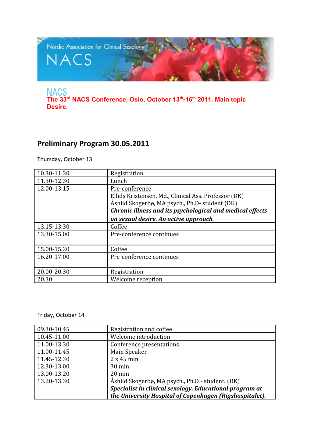 Preliminary Program 30.05.2011