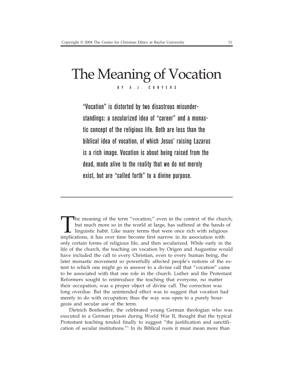 The Meaning of Vocation by A.J