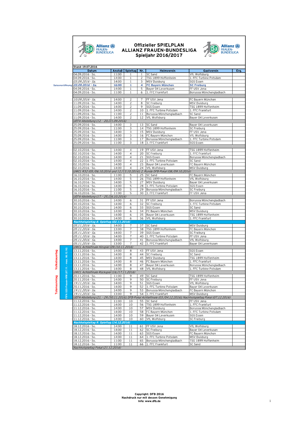 ~ Offizieller Spielplan Allianz FBL 16-17 Zeitgenau