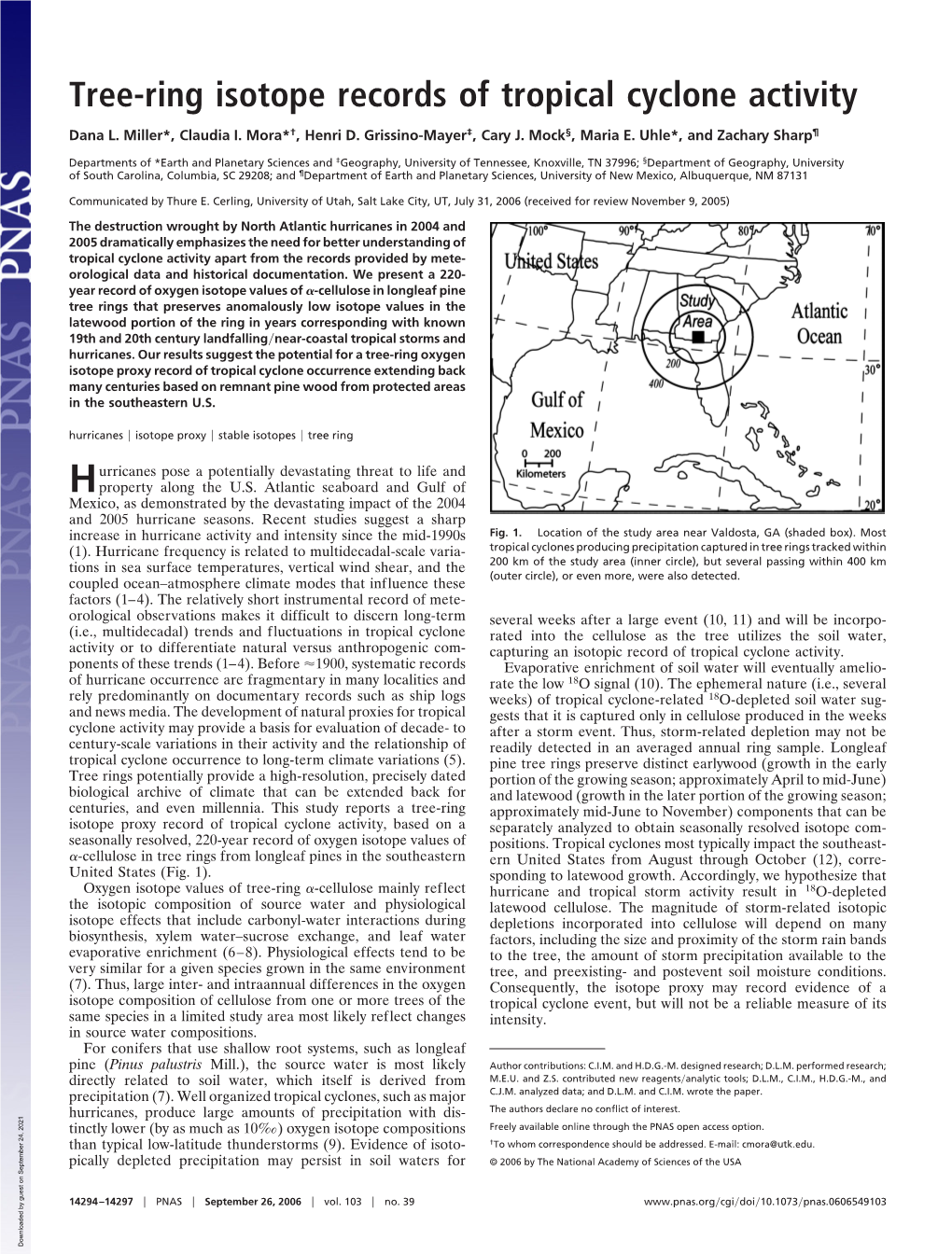 Tree-Ring Isotope Records of Tropical Cyclone Activity