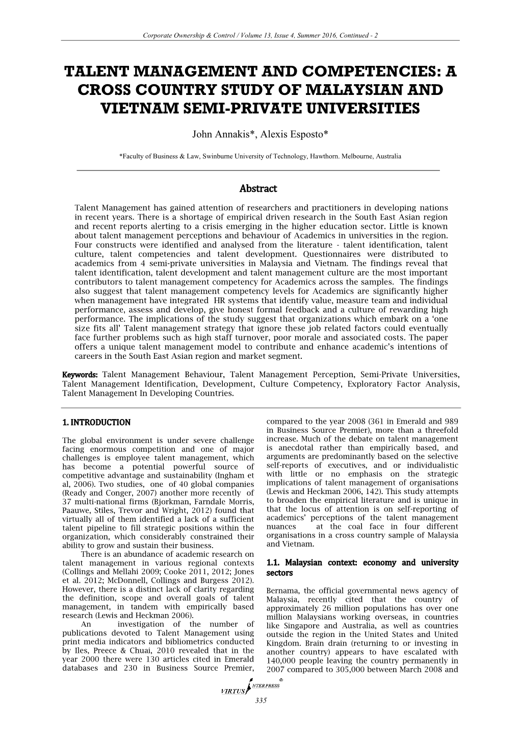 Talent Management and Competencies: a Cross Country Study of Malaysian and Vietnam Semi-Private Universities