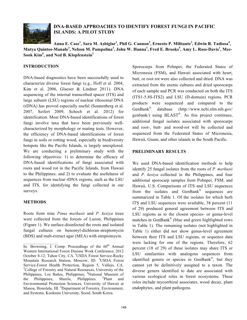 Dna-Based Approaches to Identify Forest Fungi in Pacific Islands: a Pilot Study