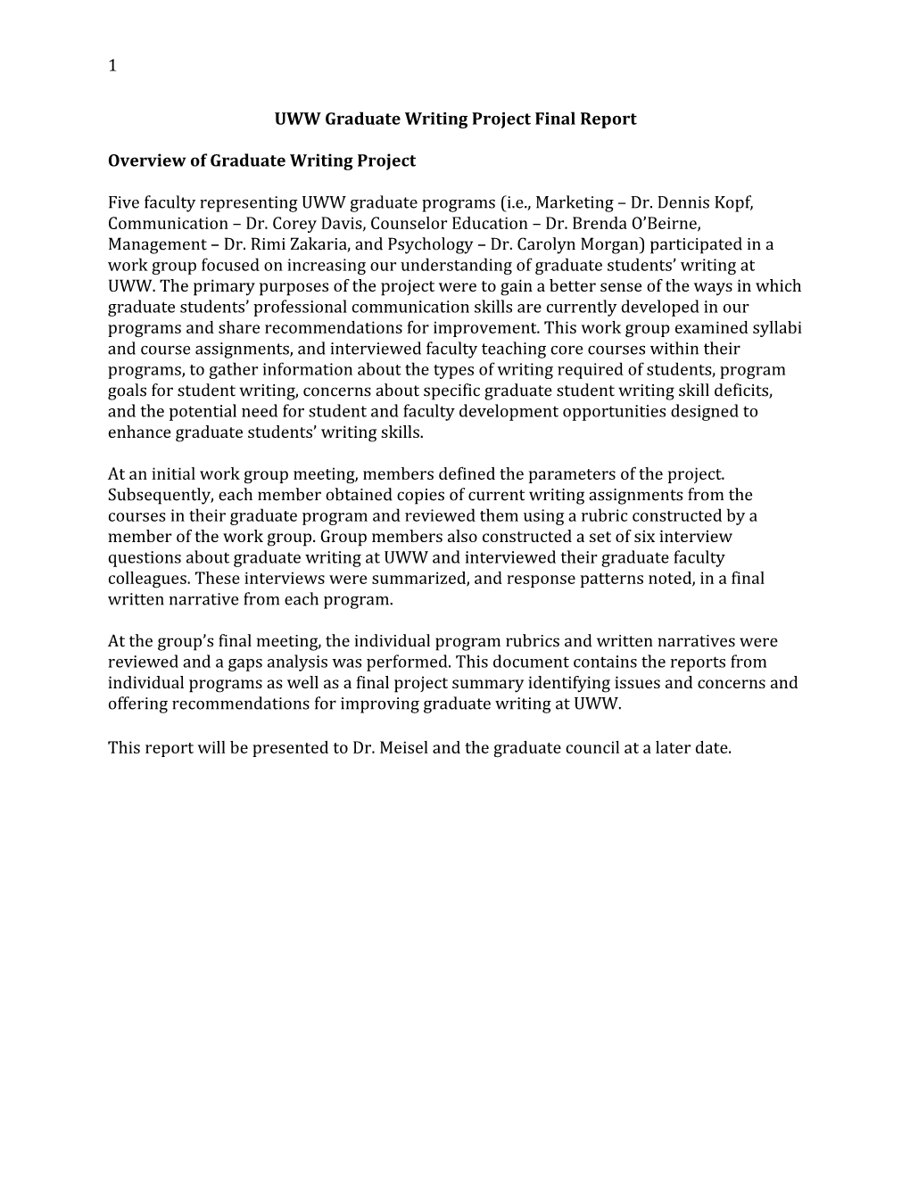 UWW Graduate Writing Project Final Report