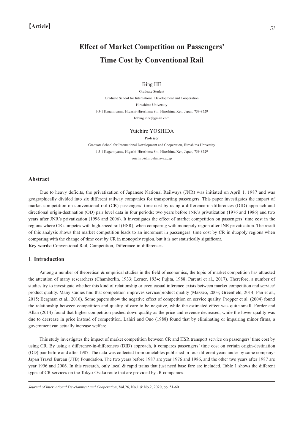 Effect of Market Competition on Passengers' Time Cost By