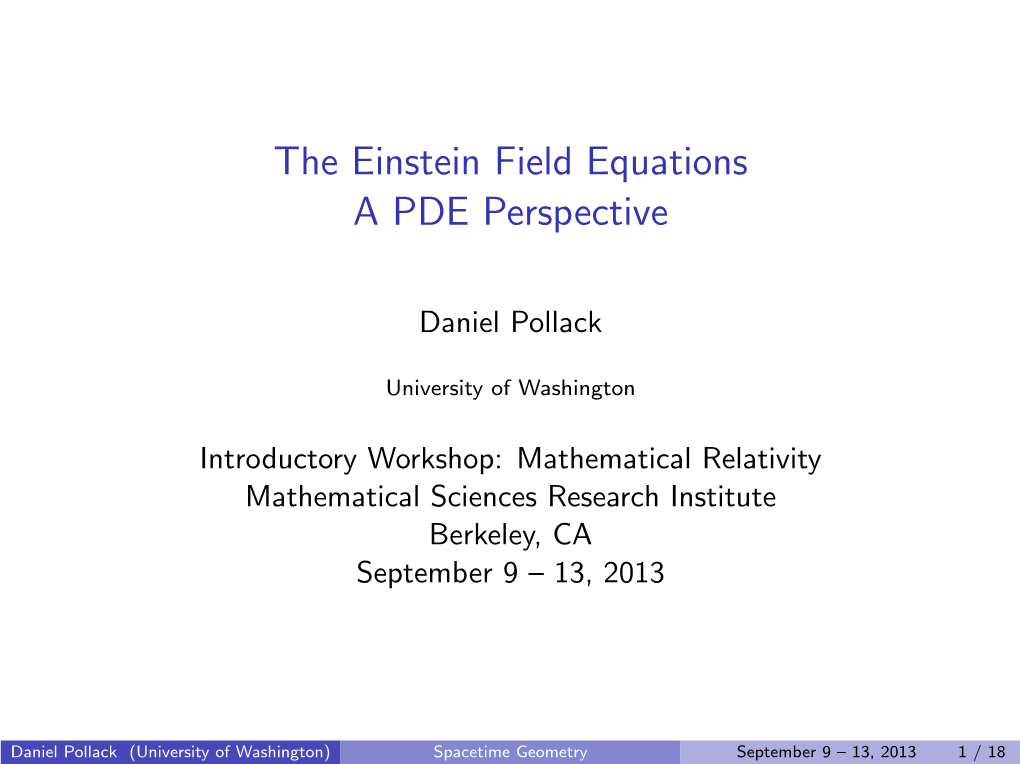 The Einstein Field Equations a PDE Perspective
