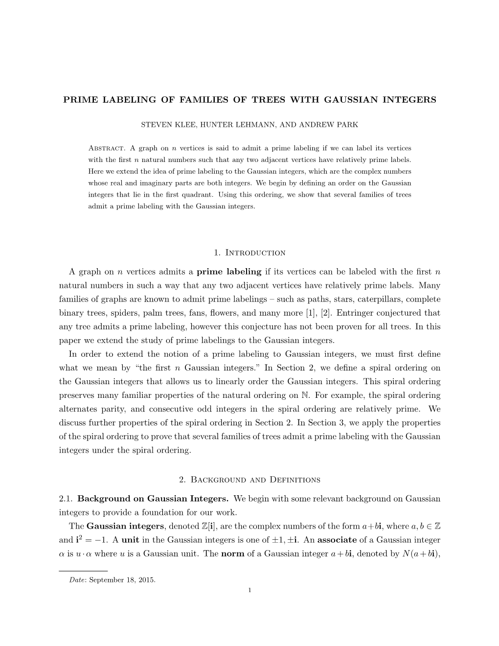 Prime Labeling of Families of Trees with Gaussian Integers