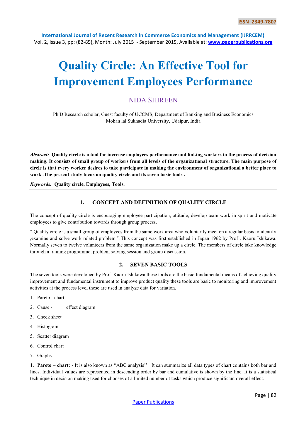 Quality Circle: an Effective Tool for Improvement Employees Performance
