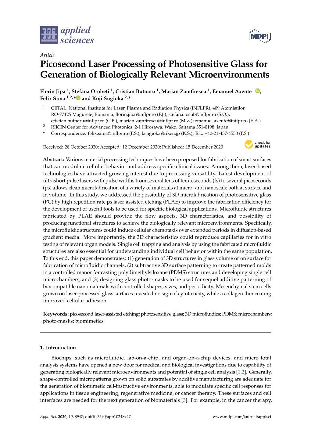 Picosecond Laser Processing of Photosensitive Glass for Generation of Biologically Relevant Microenvironments