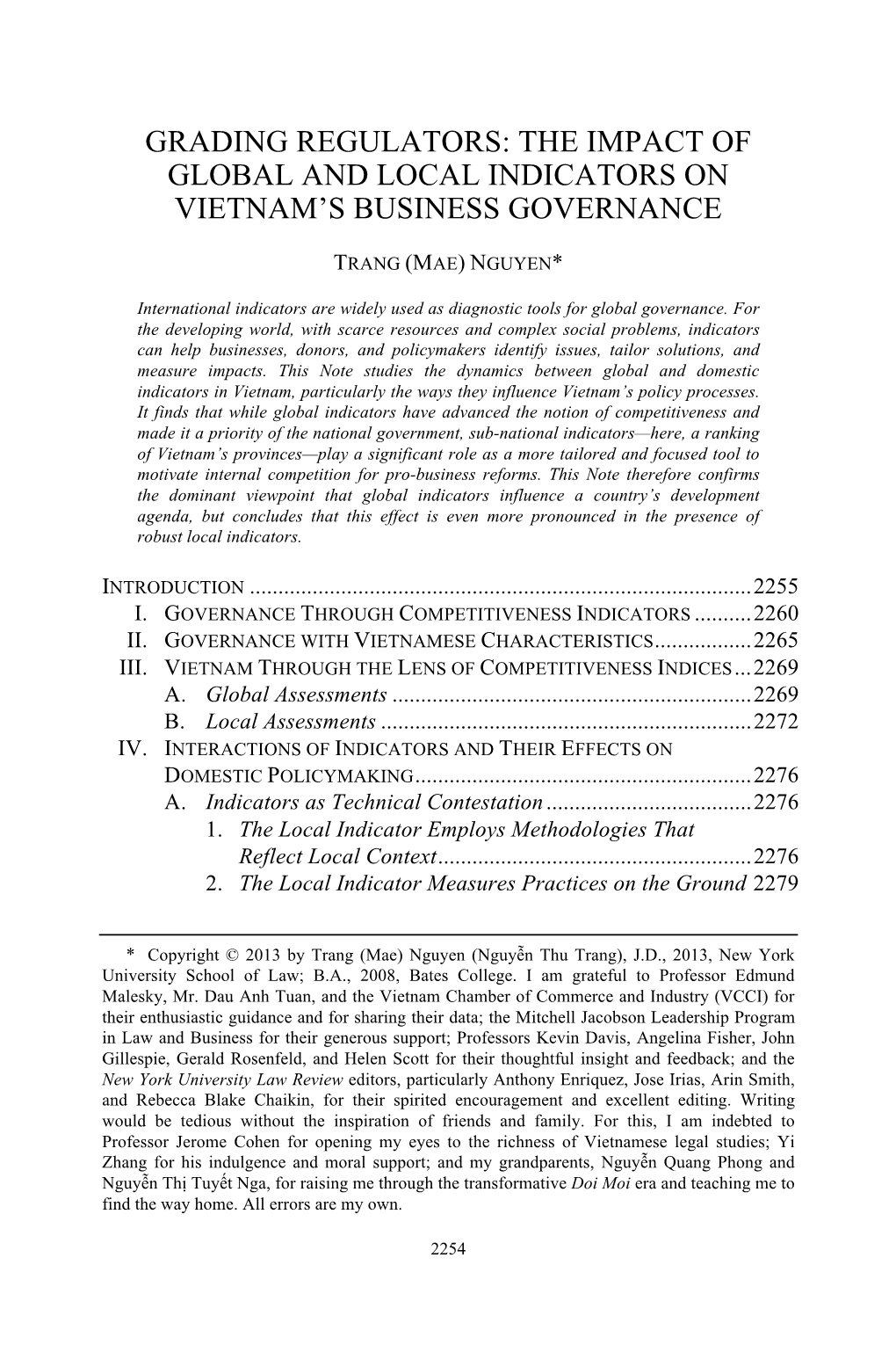 Grading Regulators: the Impact of Global and Local Indicators on Vietnam's Business Governance