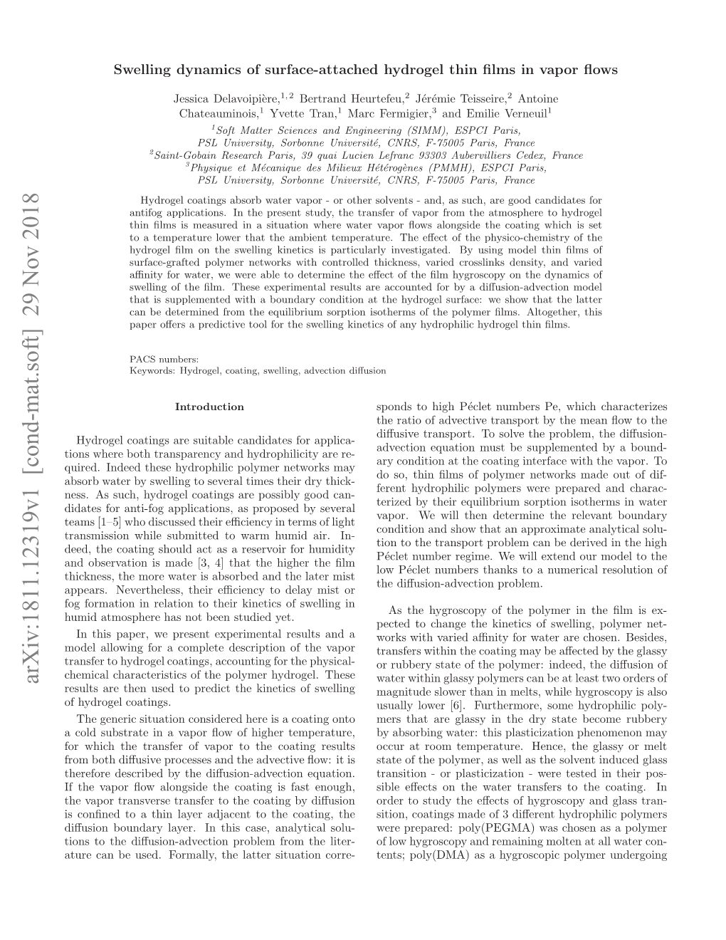 Swelling Dynamics of Surface-Attached Hydrogel Thin Films