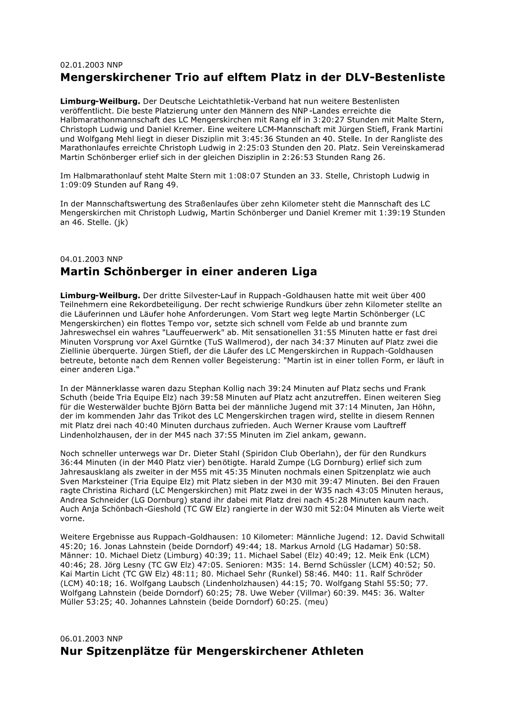 Zeitungsartikel 2003