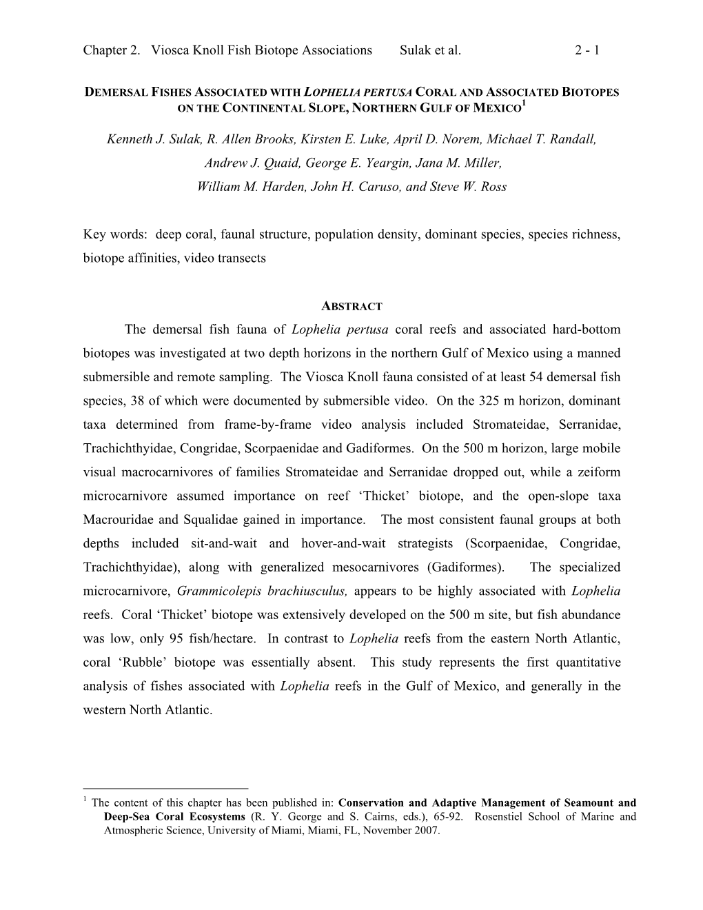 Chapter 2. Viosca Knoll Fish Biotope Associations Sulak Et Al