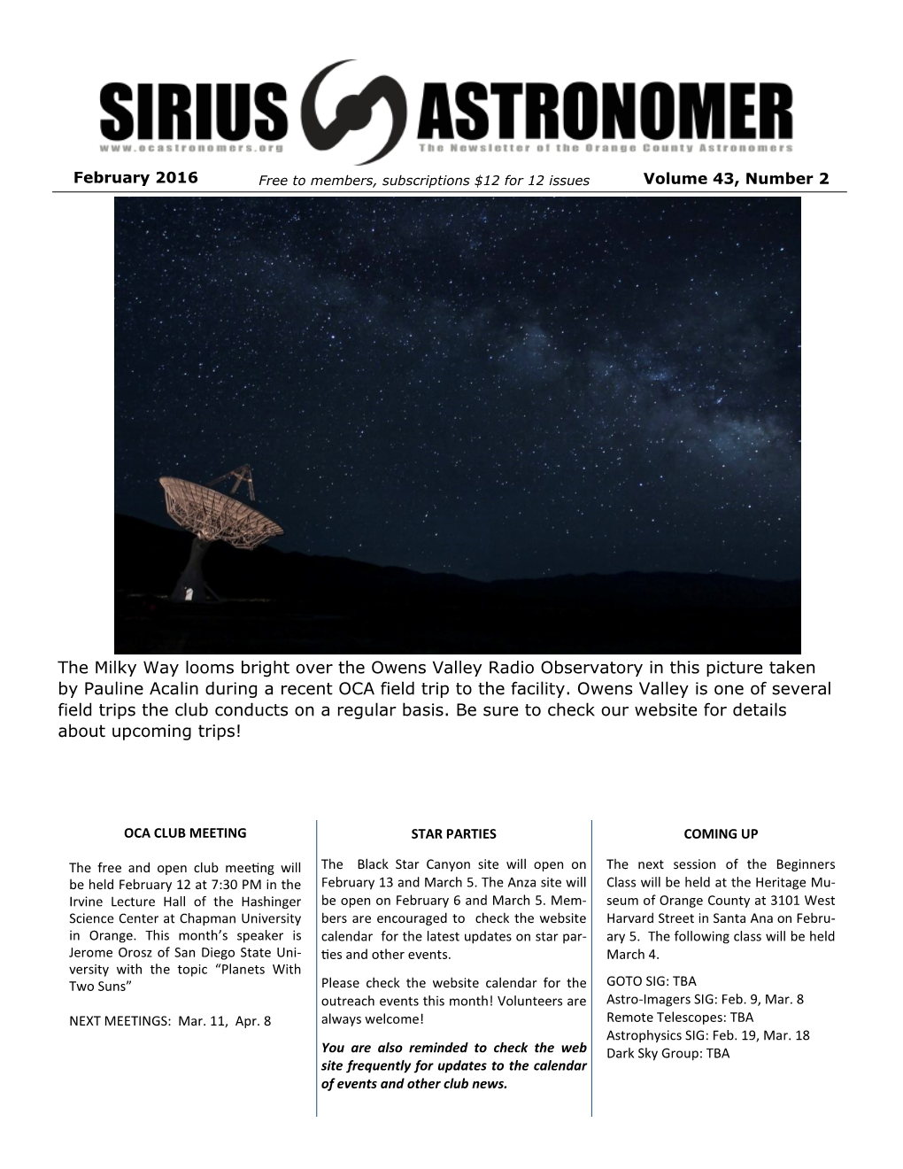 Sirius Astronomer Newsletter