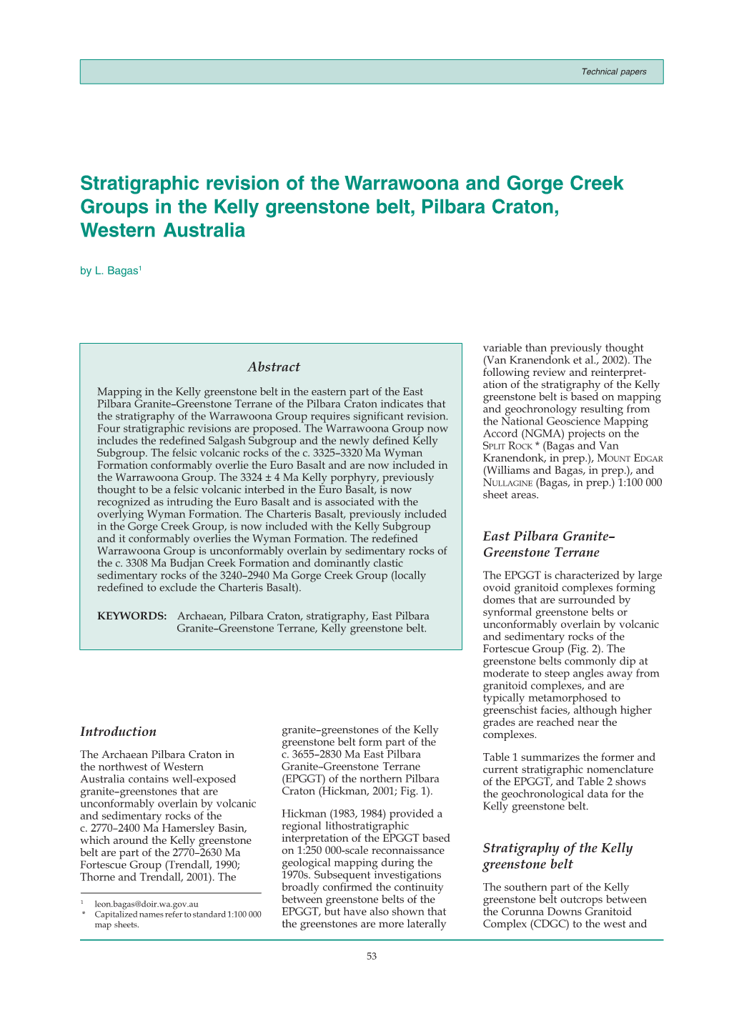 Stratigraphic Revision of the Warrawoona and Gorge Creek Groups in the Kelly Greenstone Belt, Pilbara Craton, Western Australia by L