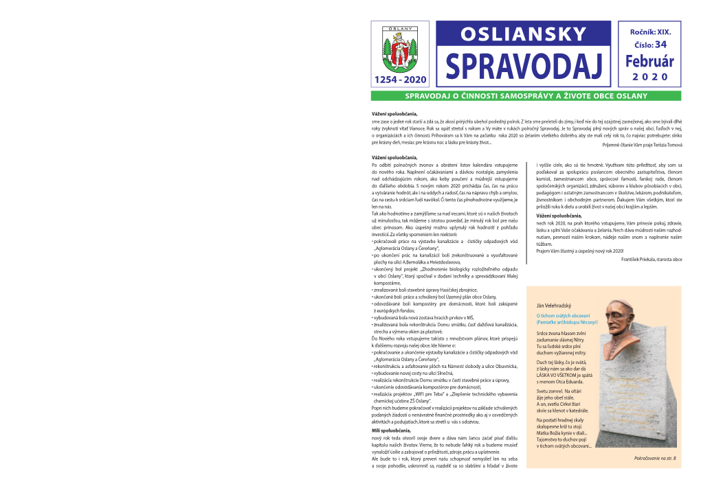 Spravodaj 2 0 2 0 Spravodaj O Èinnosti Samosprávy a Živote Obce Oslany