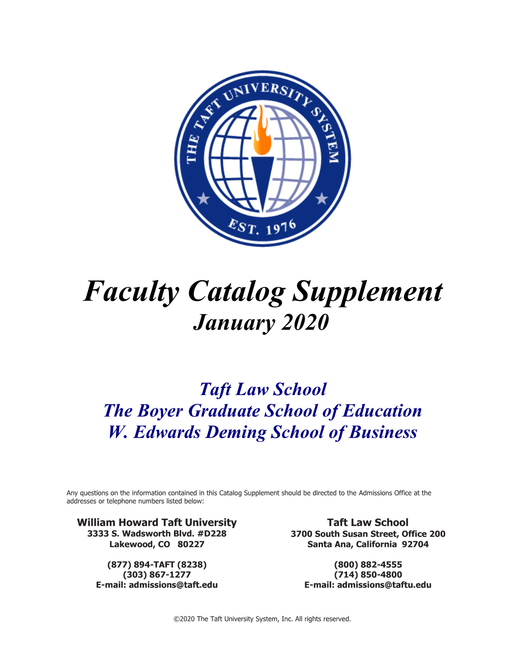 Faculty Catalog Supplement January 2020