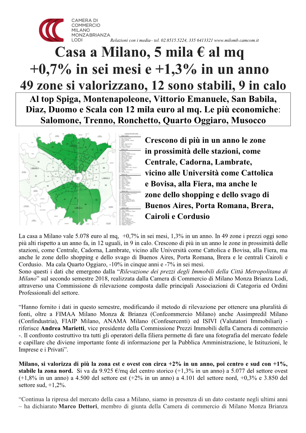 Casa a Milano, 5 Mila € Al Mq +0,7% in Sei Mesi E +1,3% in Un Anno