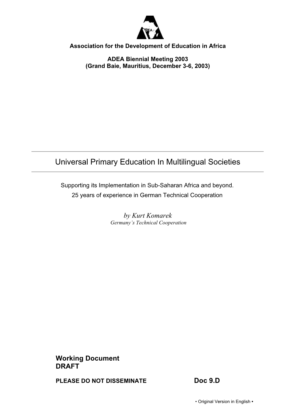 Universal Primary Education in Multilingual Societies