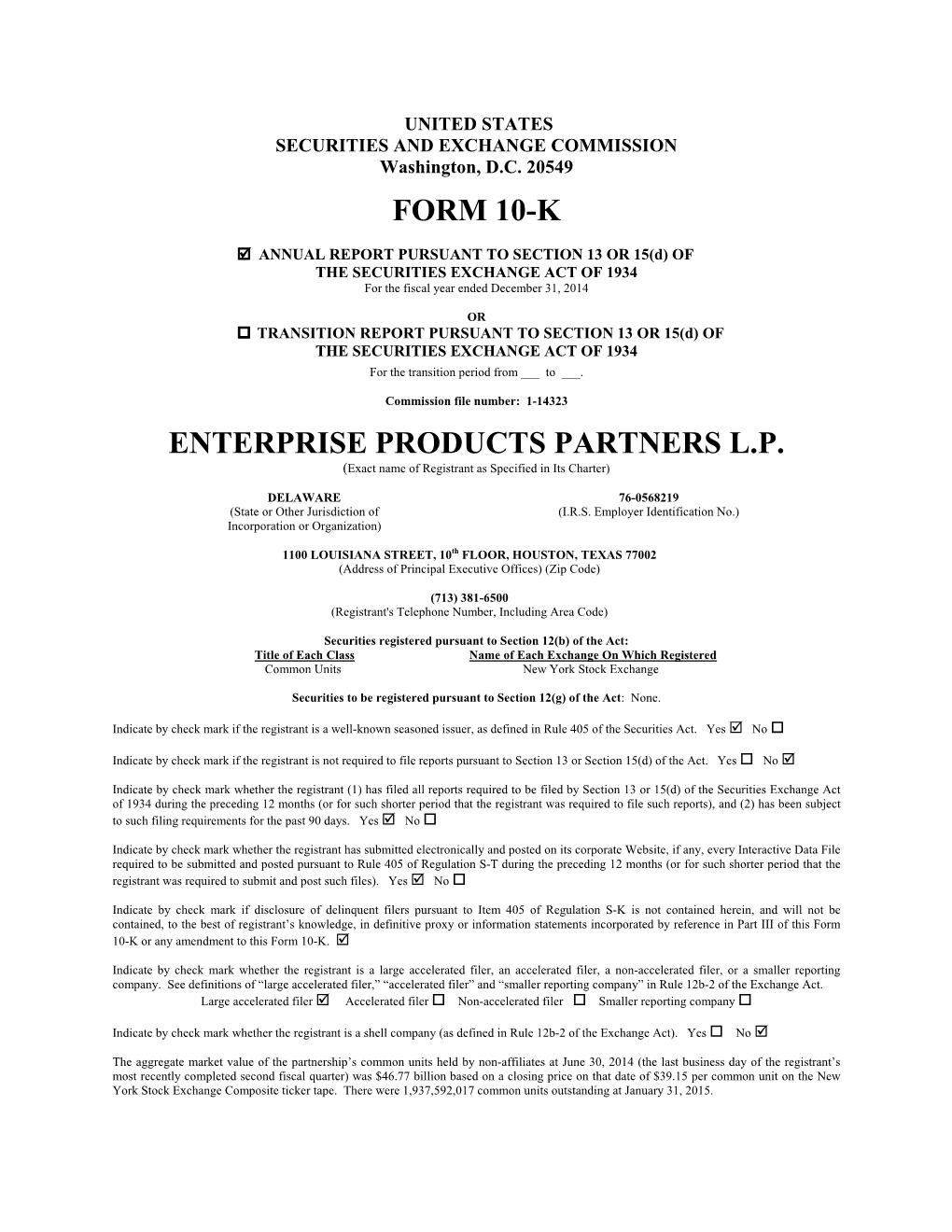 Form 10-K Enterprise Products Partners L.P