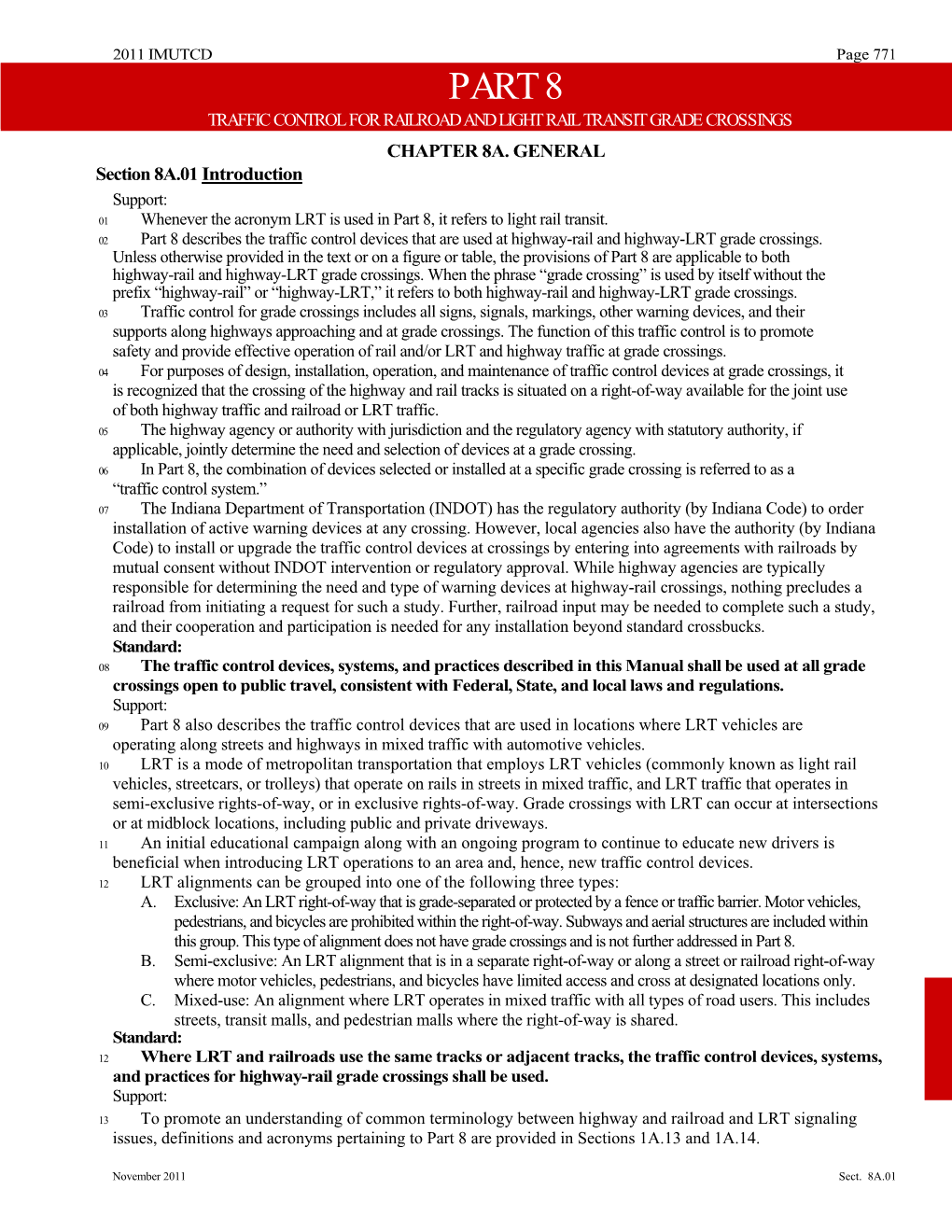 Part 8 Traffic Control for Railroad and Light Rail Transit Grade Crossings Chapter 8A