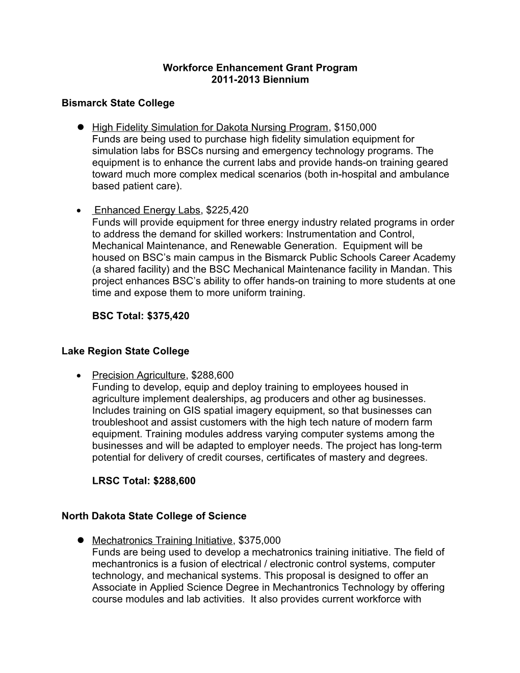 Workforce Enhancement Grant Program