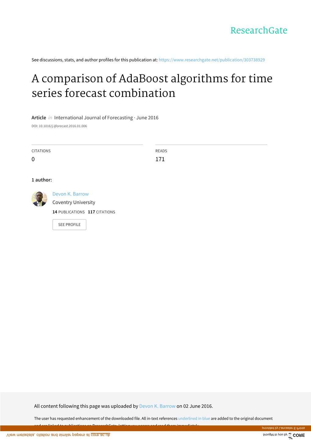 A Comparison of Adaboost Algorithms for Time Series Forecast Combination