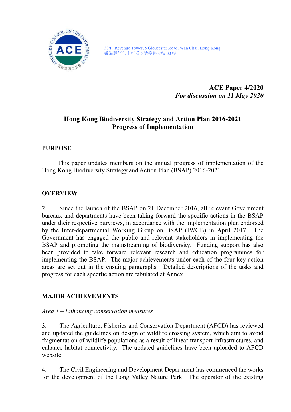 ACE Paper 4/2020 for Discussion on 11 May 2020 Hong Kong