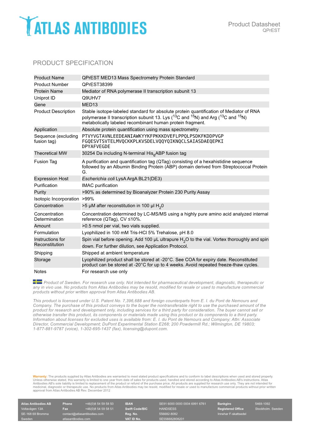 PRODUCT SPECIFICATION Product Datasheet