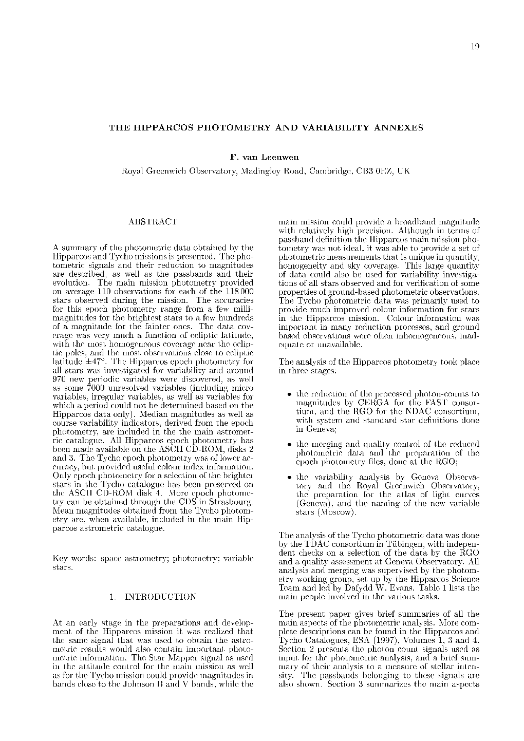 THE HIPPARCOS PHOTOMETRY and VARIABILITY ANNEXES F. Van Leeuwen