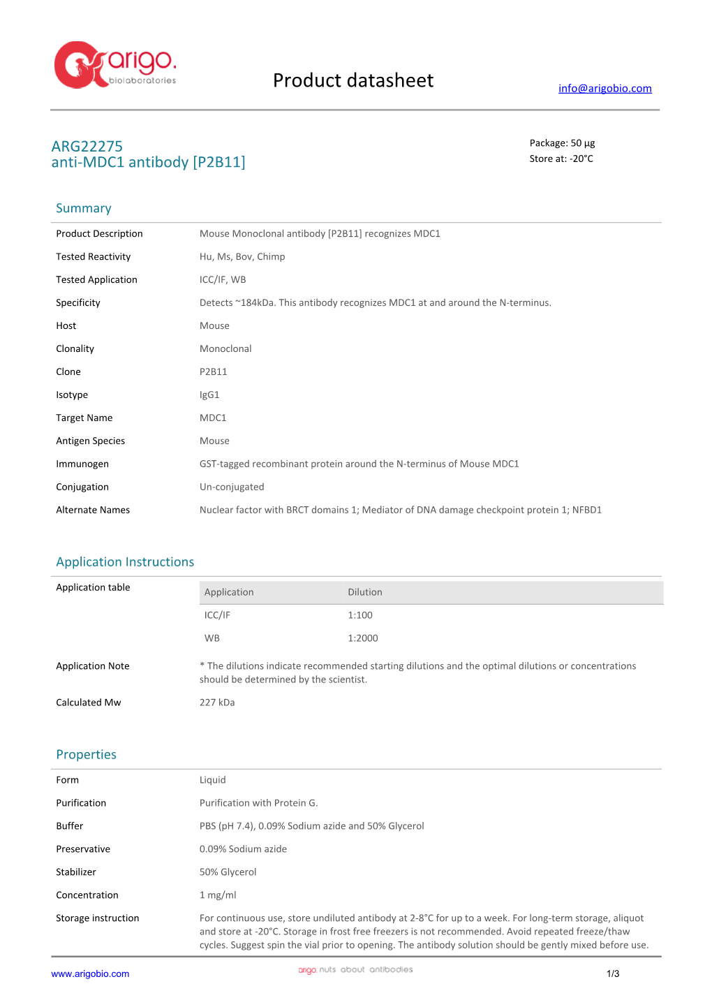 Anti-MDC1 Antibody [P2B11] (ARG22275)