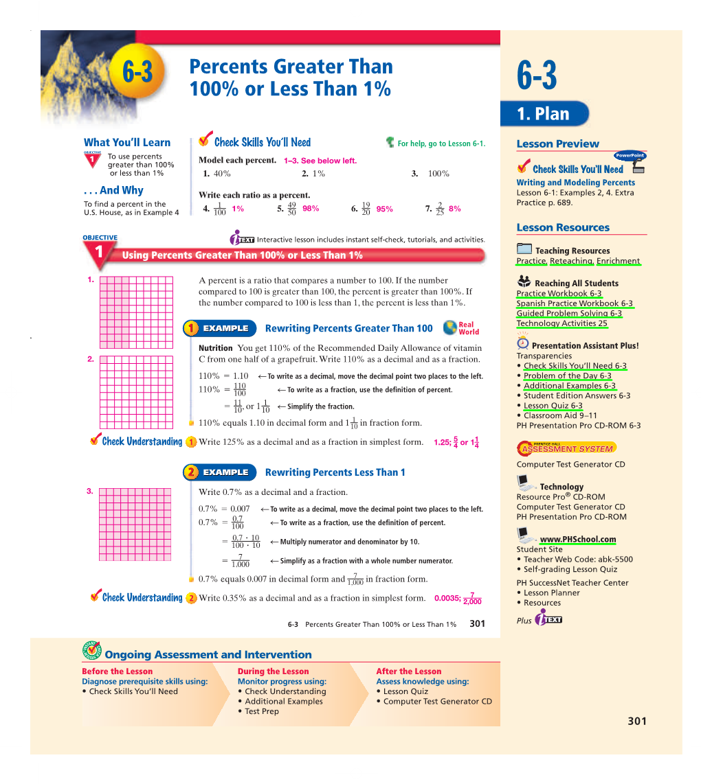 6-3 Percents Greater Than 100% Or Less Than 1% 6-3 1