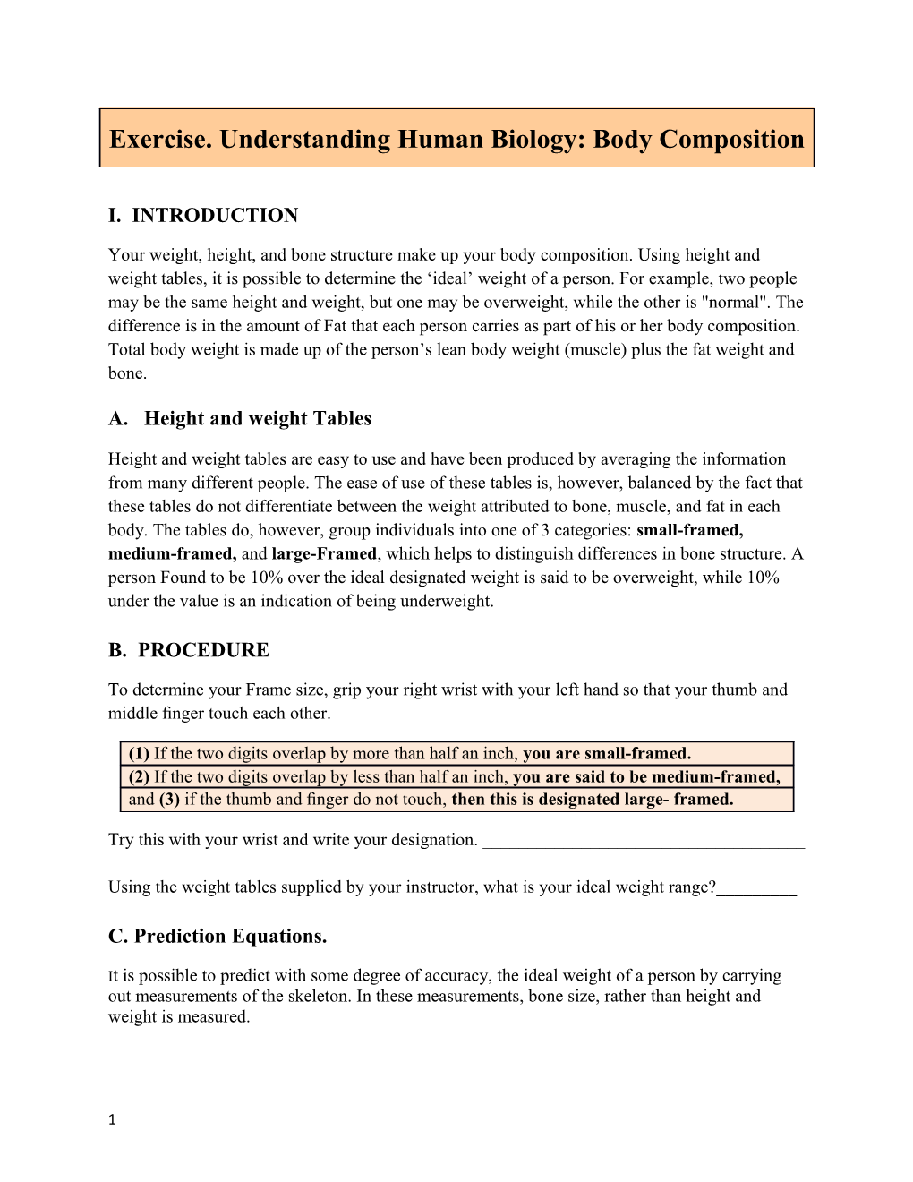 A. Height and Weight Tables