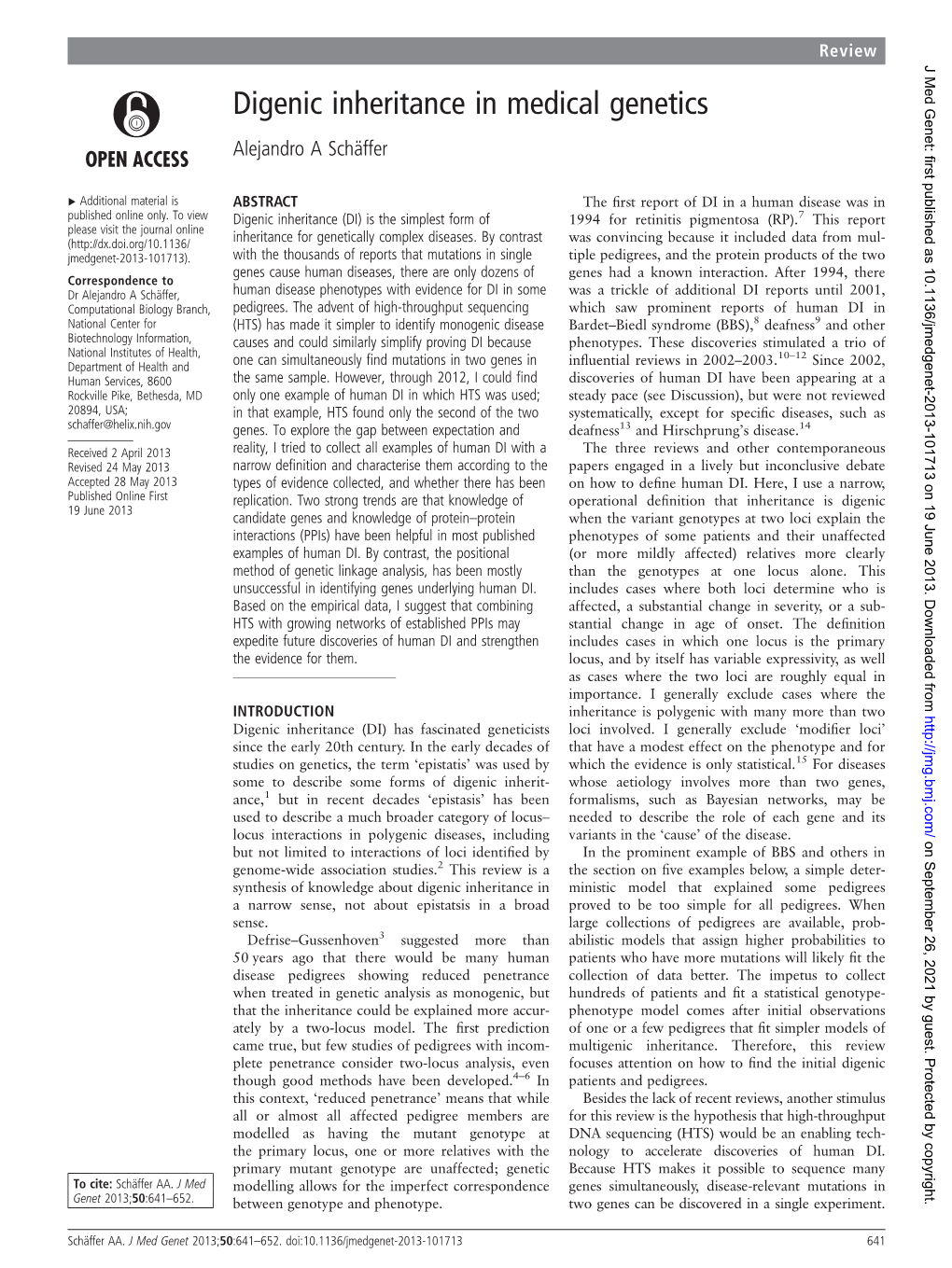 Digenic Inheritance in Medical Genetics Alejandro a Schäffer