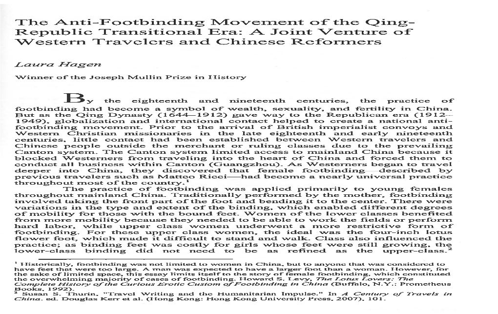 The Anti-Footbinding Movement of the Qing Republic Transitional Era: a Joint Venture of Western Travelers and Chinese Reformers