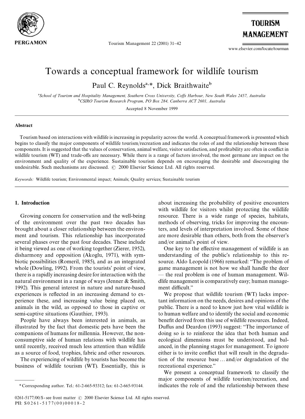 Towards a Conceptual Framework for Wildlife Tourism Paul C