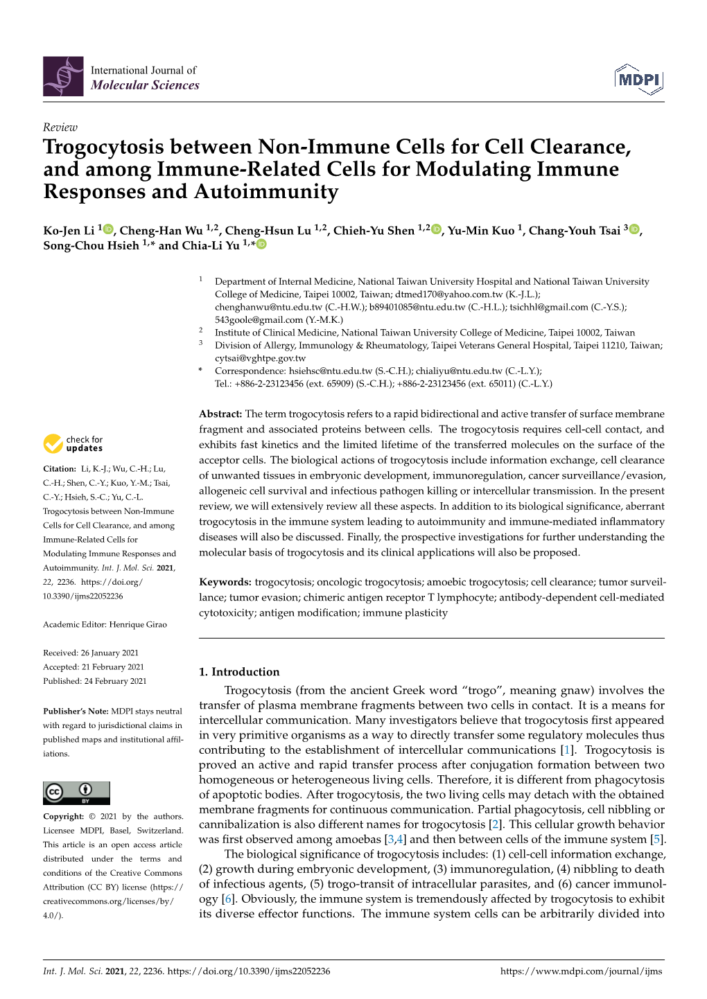 Trogocytosis Between Non-Immune Cells for Cell Clearance, and Among Immune-Related Cells for Modulating Immune Responses and Autoimmunity