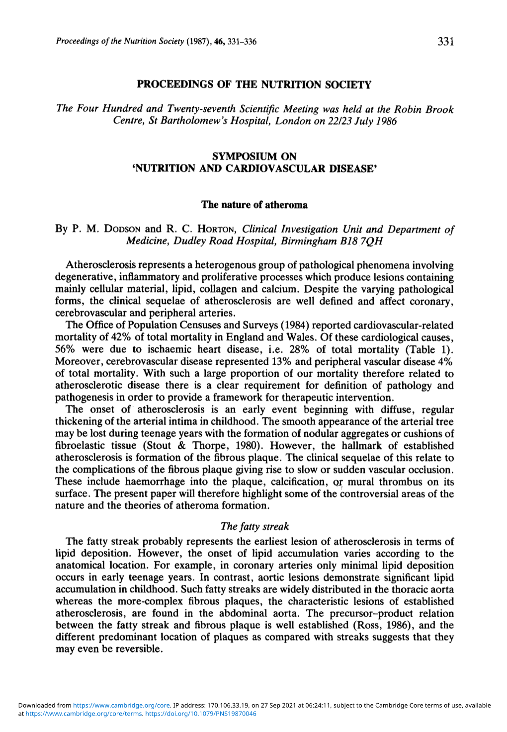 The Nature of Atheroma