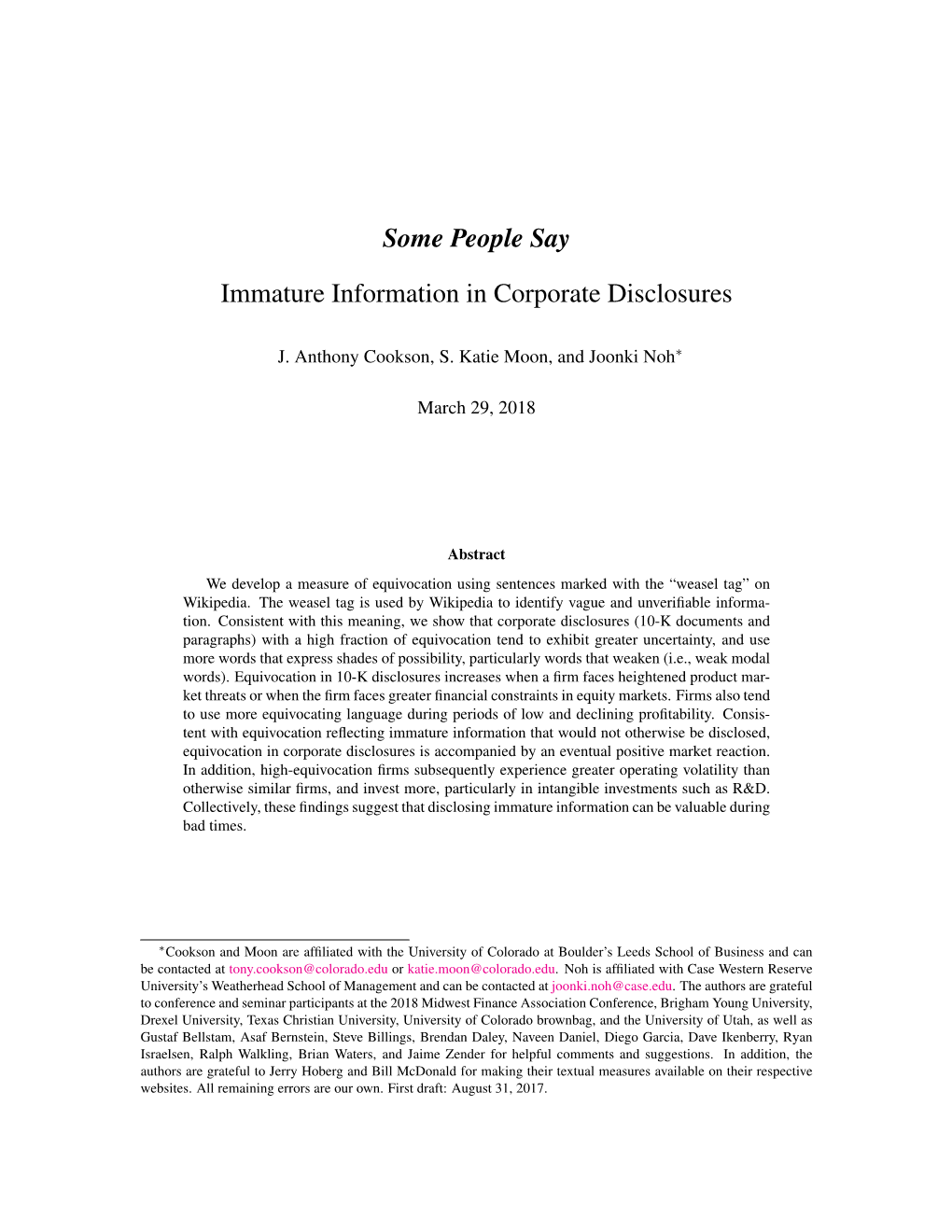 Some People Say Immature Information in Corporate Disclosures Table A.1: Variable Deﬁnitions