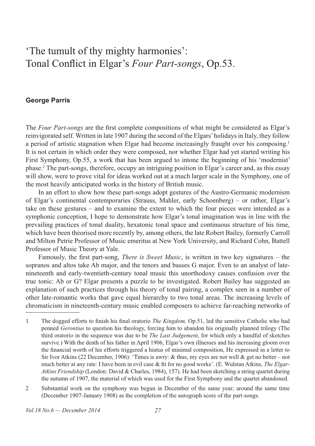 'The Tumult of Thy Mighty Harmonies': Tonal Conflict in Elgar's Four Part-Songs, Op.53