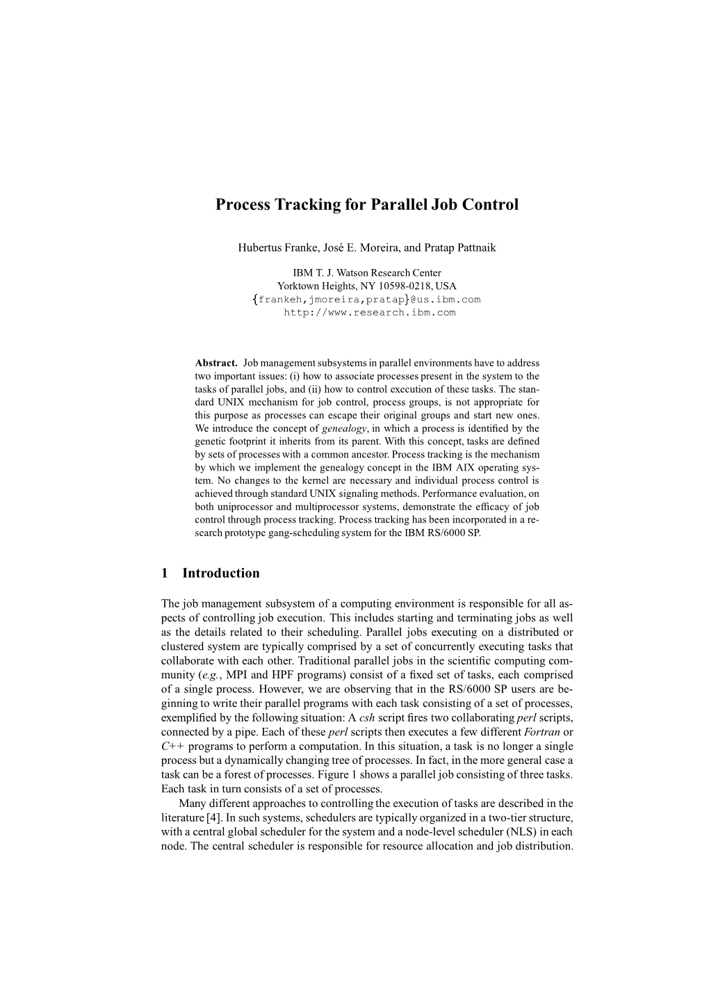 Process Tracking for Parallel Job Control