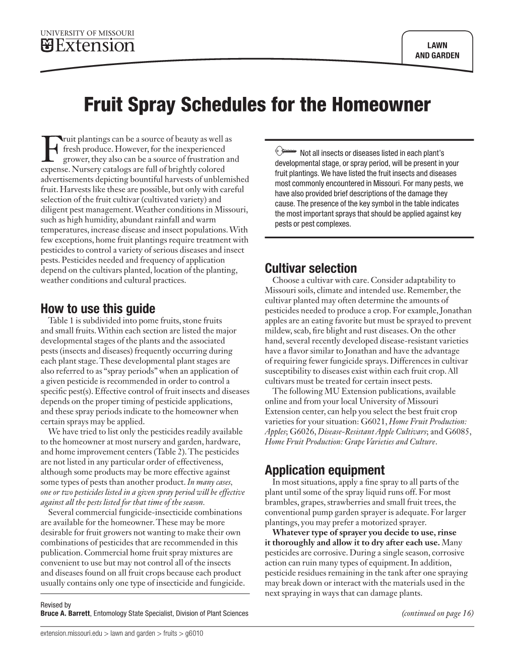 Fruit Spray Schedules for the Homeowner